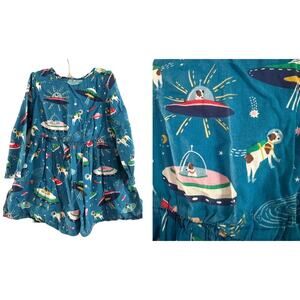 MINI BODEN Blue Retro Space Spaceships Dogs Dog Cotton Dress - Sz 4-5 Yrs